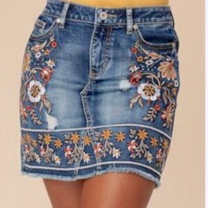 Altar’d State Denim Embroidered Skirt - Size XS